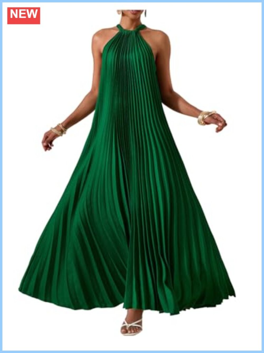 Women's Cami Halter Pleated Bow Tie Back A-Line Flowy Maxi Dress